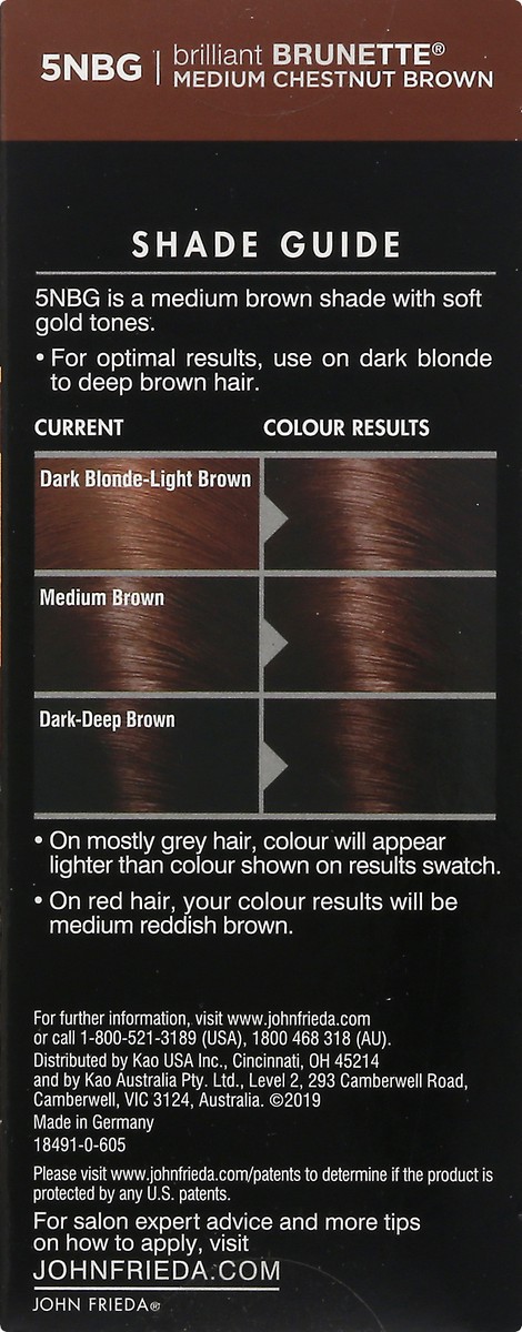 slide 9 of 12, John Frieda Brown Permanent Precision Hair Color Foam Hair Kit, Brown Hair Color, 5NBG Medium Chestnut Brown Hair Dye, 1 Application, 6 pc