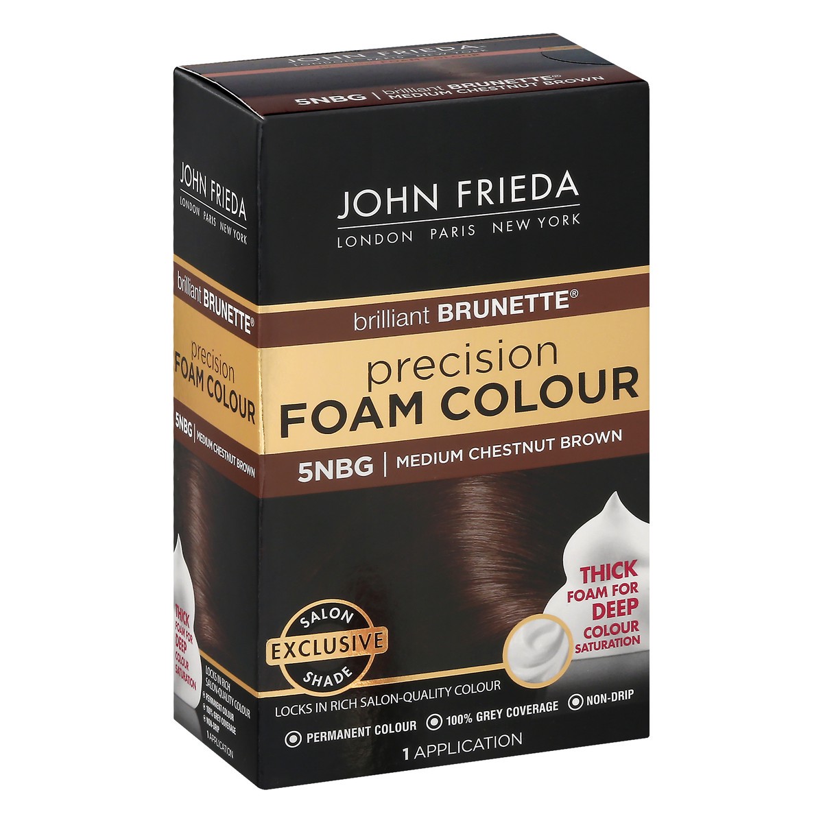 slide 3 of 12, John Frieda Brown Permanent Precision Hair Color Foam Hair Kit, Brown Hair Color, 5NBG Medium Chestnut Brown Hair Dye, 1 Application, 6 pc