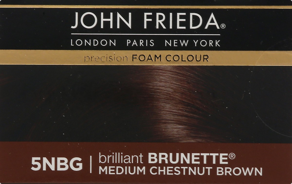 slide 4 of 12, John Frieda Brown Permanent Precision Hair Color Foam Hair Kit, Brown Hair Color, 5NBG Medium Chestnut Brown Hair Dye, 1 Application, 6 pc