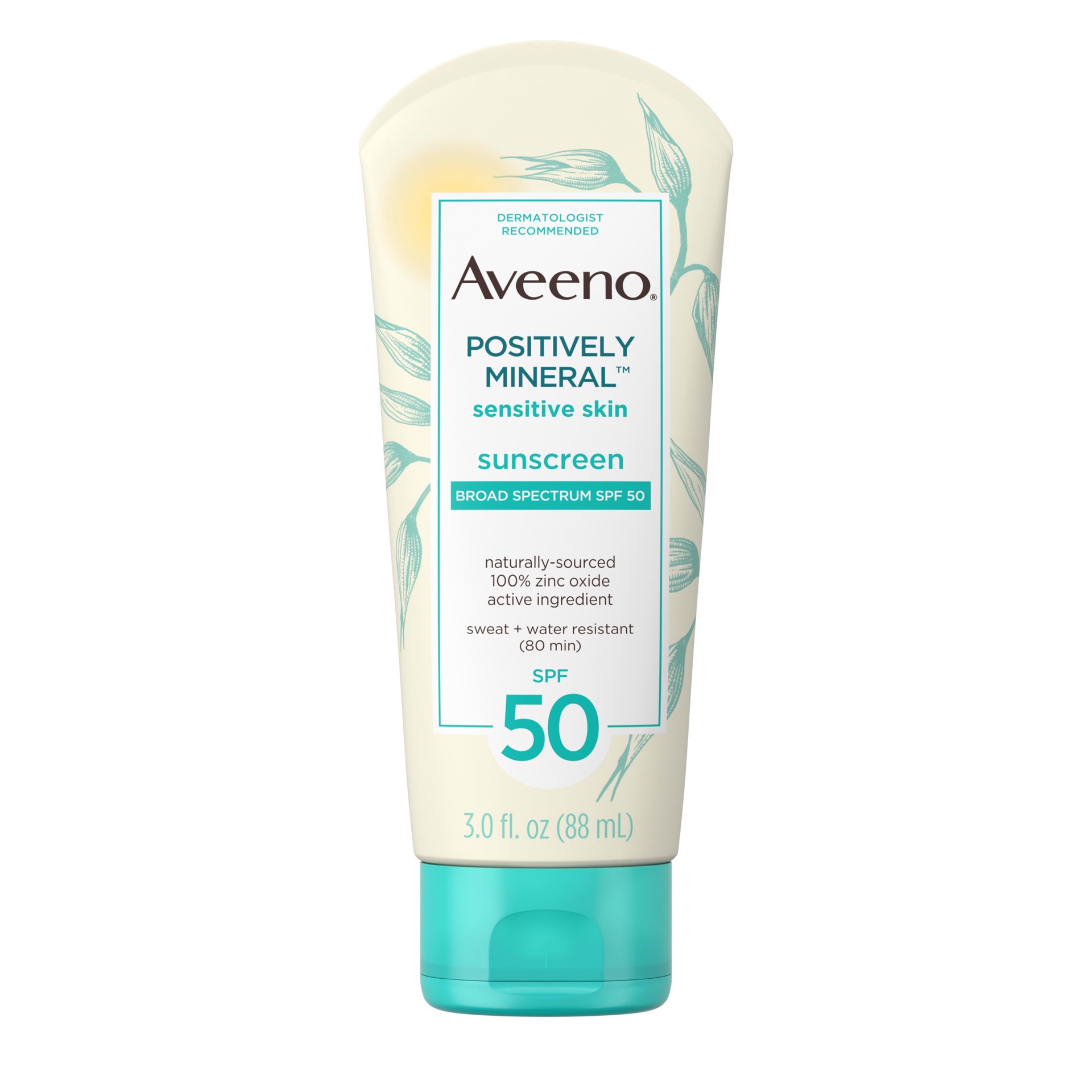 slide 1 of 7, Aveeno Positively Mineral Sensitive Sunscreen Lotion Spf 50, 3 Oz, 3 oz