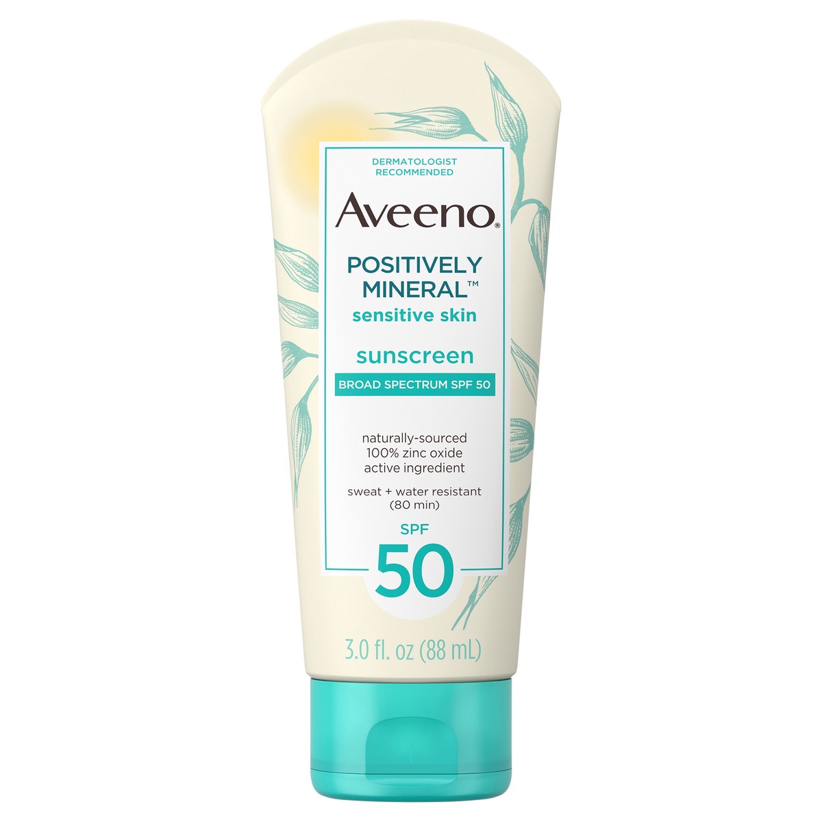 slide 1 of 7, Aveeno Positively Mineral Sensitive Sunscreen Lotion SPF 50\, 3 fl. oz, 3 oz
