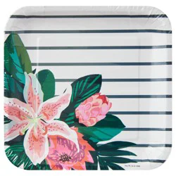Hallmark Lily Bouquet on Stripes Square Dessert Plates 8 ea
