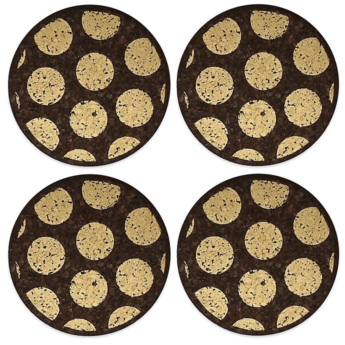 slide 1 of 1, Thirstystone Dark Cork Coasters with Gold Dots, 4 ct