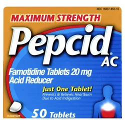 Pepcid AC Maximum Strength Heartburn Medicine, 20 mg Famotidine, 50 ct