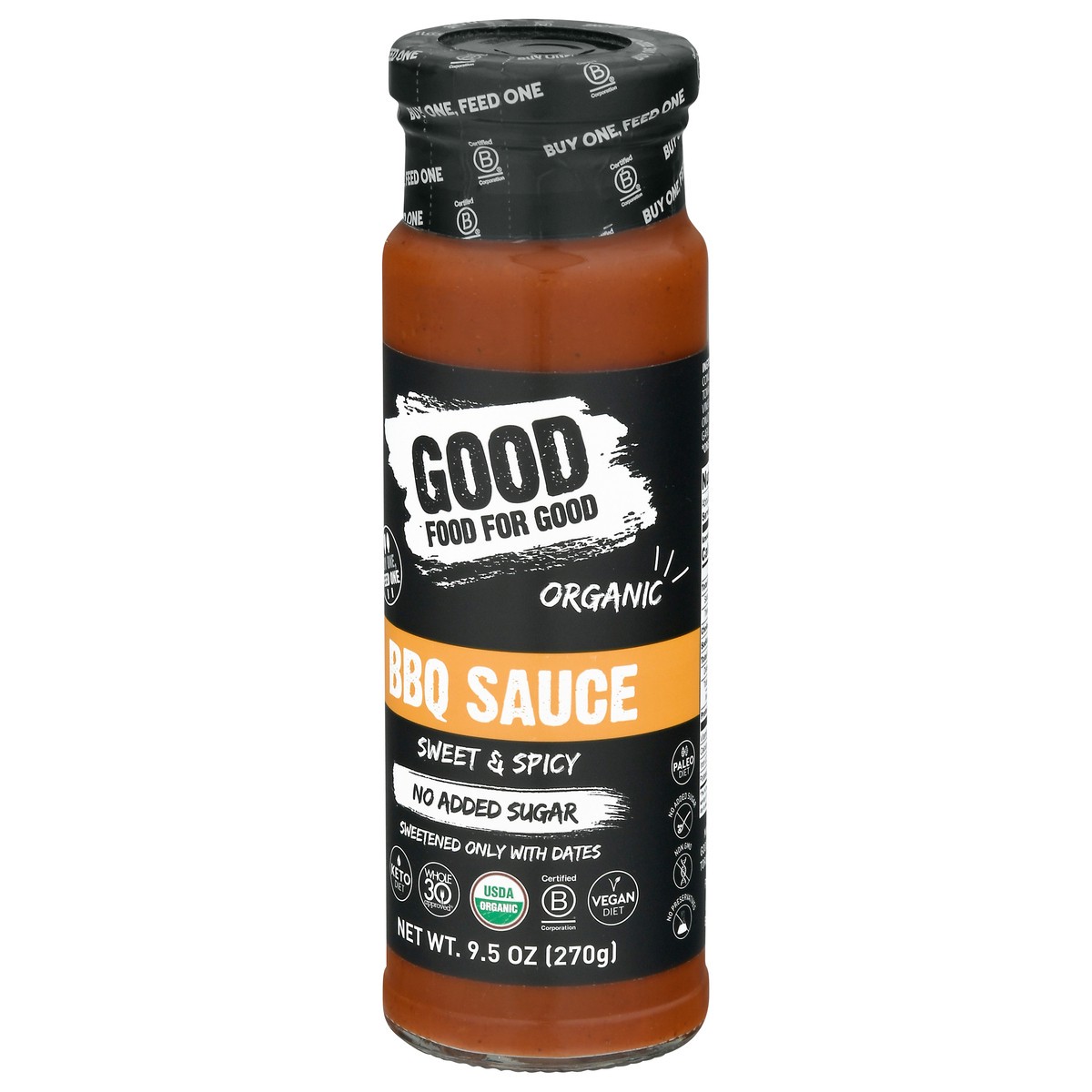 slide 9 of 9, Good Food For Good No Added Sugar Organic Sweet & Spicy BBQ Sauce 9.5 oz, 9.5 oz