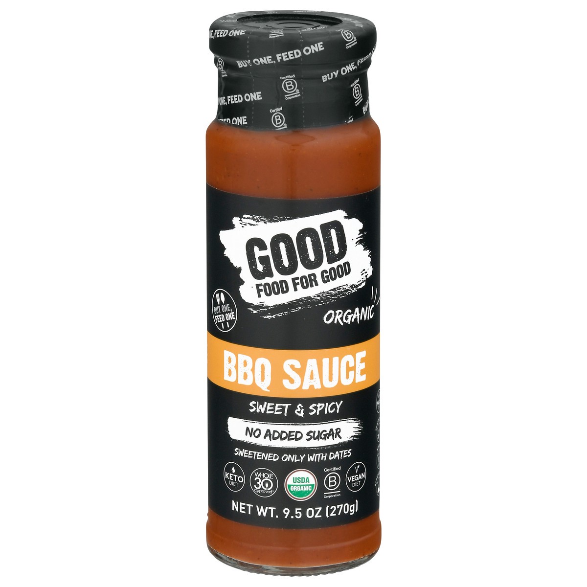 slide 1 of 9, Good Food For Good No Added Sugar Organic Sweet & Spicy BBQ Sauce 9.5 oz, 9.5 oz