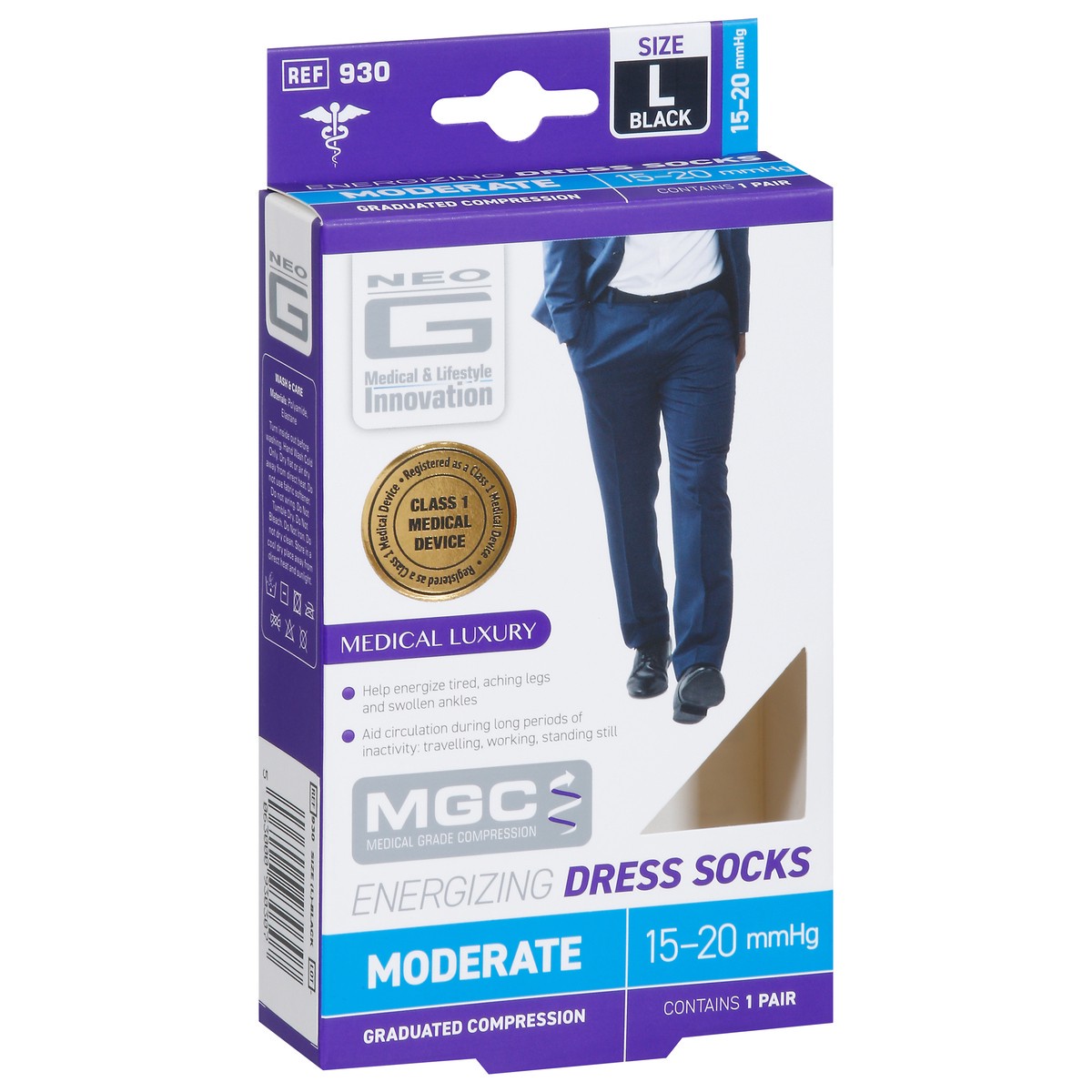 slide 4 of 13, Neo G Black Moderate Energizing Dress Socks Large 1 Pair, 1 ct