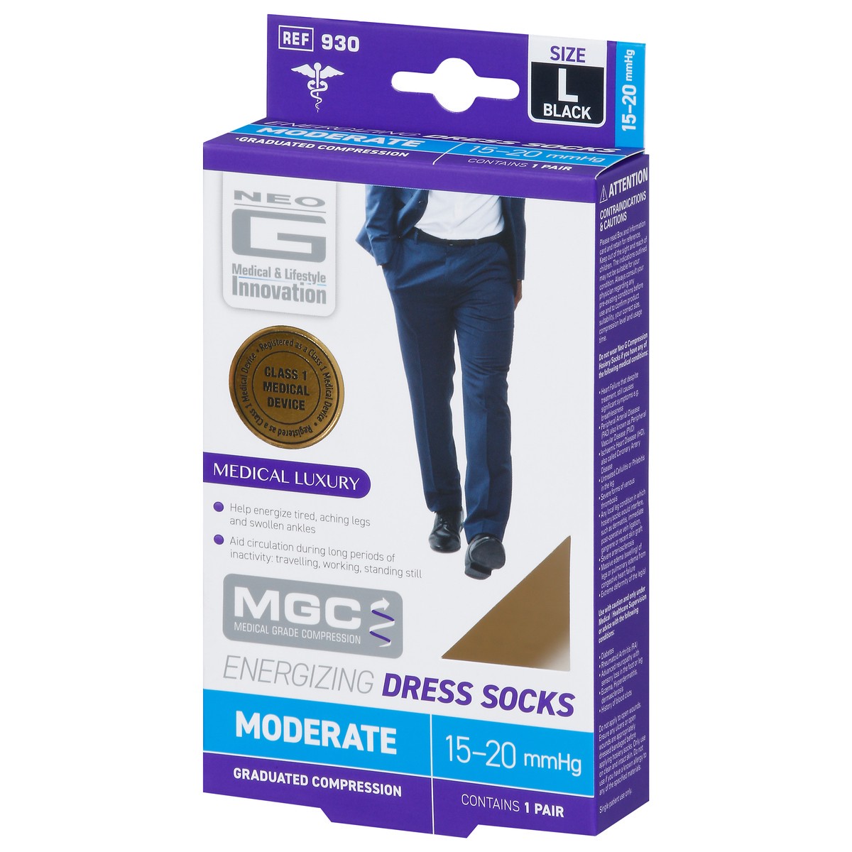 slide 7 of 13, Neo G Black Moderate Energizing Dress Socks Large 1 Pair, 1 ct