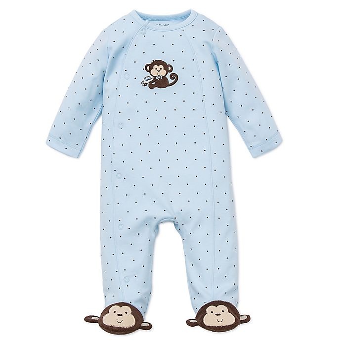 slide 1 of 1, Little Me Newborn Monkey Star Side-Snap Footie - Blue, 1 ct