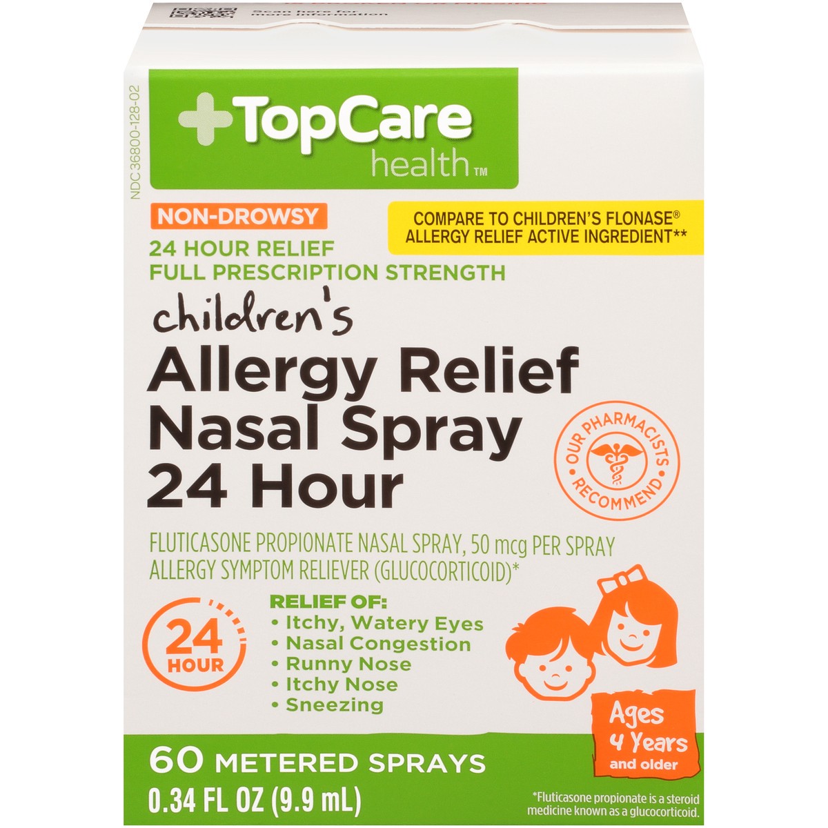 slide 1 of 11, TopCare Non-drowsy Full Prescription Strength Children's Allergy Relief Fluticasone Propionate (glucocorticoid) 50 Mcg Allergy Symptom Reliever Nasal Metered Sprays, 0.34 fl oz