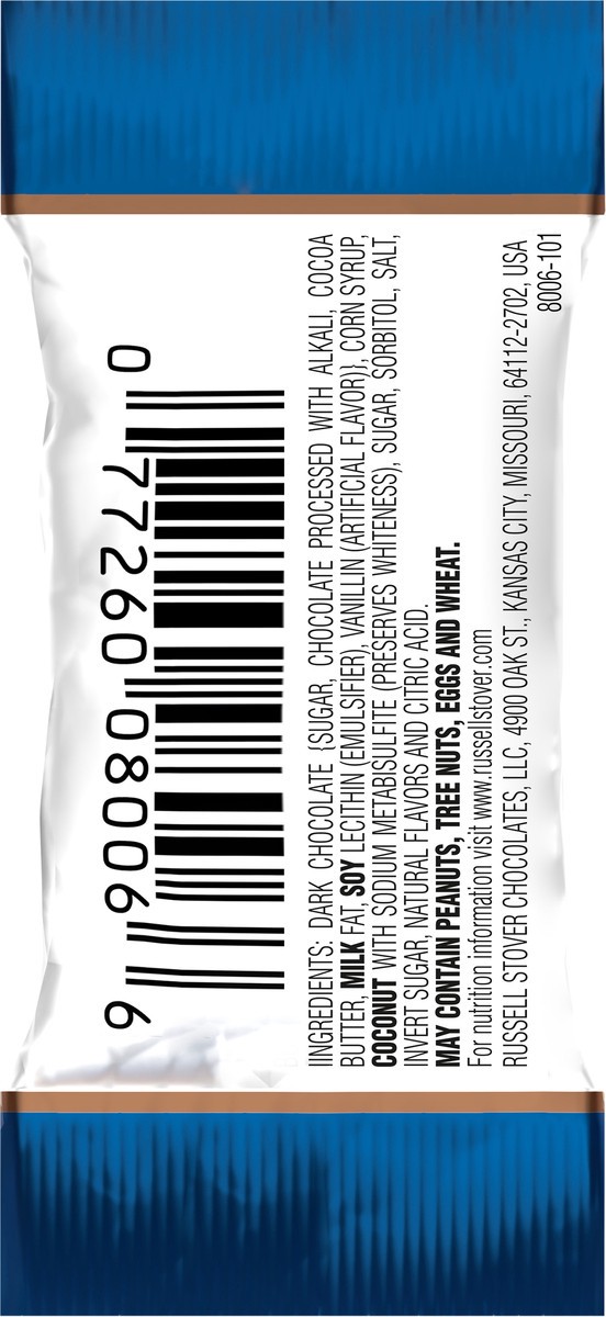 slide 8 of 12, Russell Stover Coconut Dark Chocolate, 0.5 oz