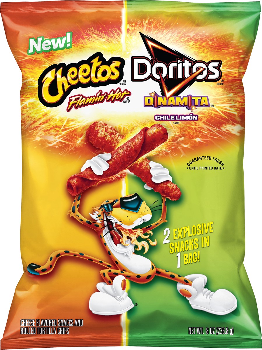 slide 3 of 5, Cheetos Cheese Flavored Snacks Flamin' Hot Flavor & Doritos Dinamita Rolled Tortilla Chips Chile Limon Flavored 8 Oz, 8 oz