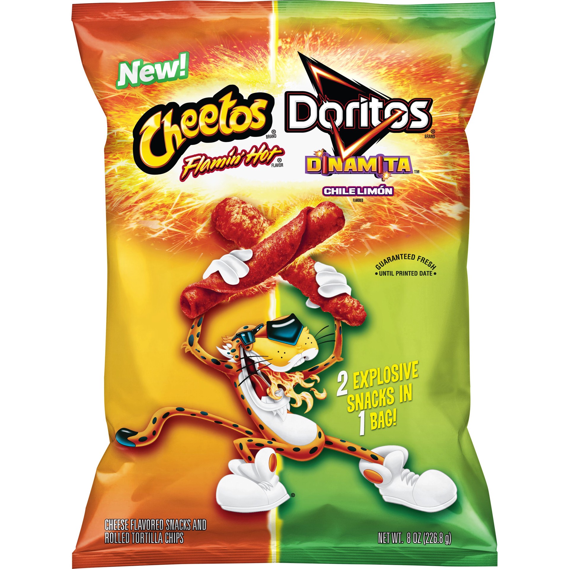 slide 1 of 5, Cheetos Cheese Flavored Snacks Flamin' Hot Flavor & Doritos Dinamita Rolled Tortilla Chips Chile Limon Flavored 8 Oz, 8 oz