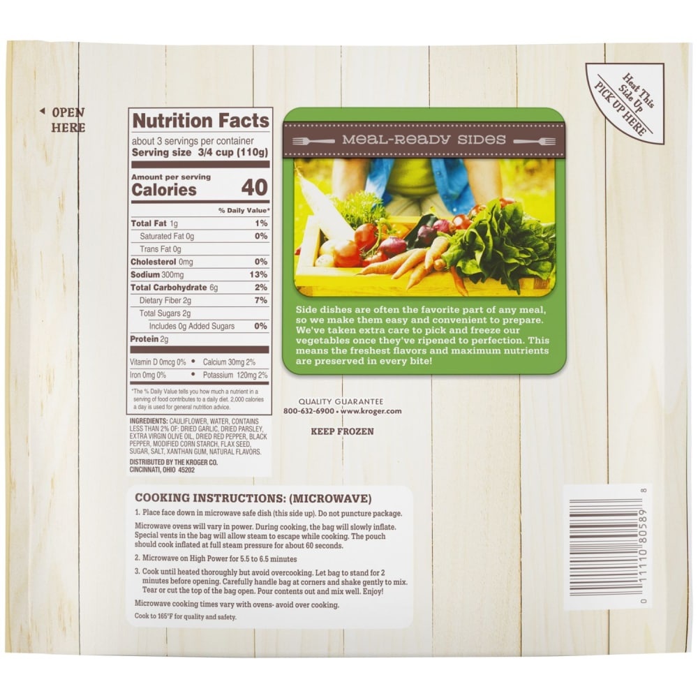 slide 1 of 1, Kroger Meal-Ready Sides Garlic & Herb Seasoned Cauliflower, 12 oz