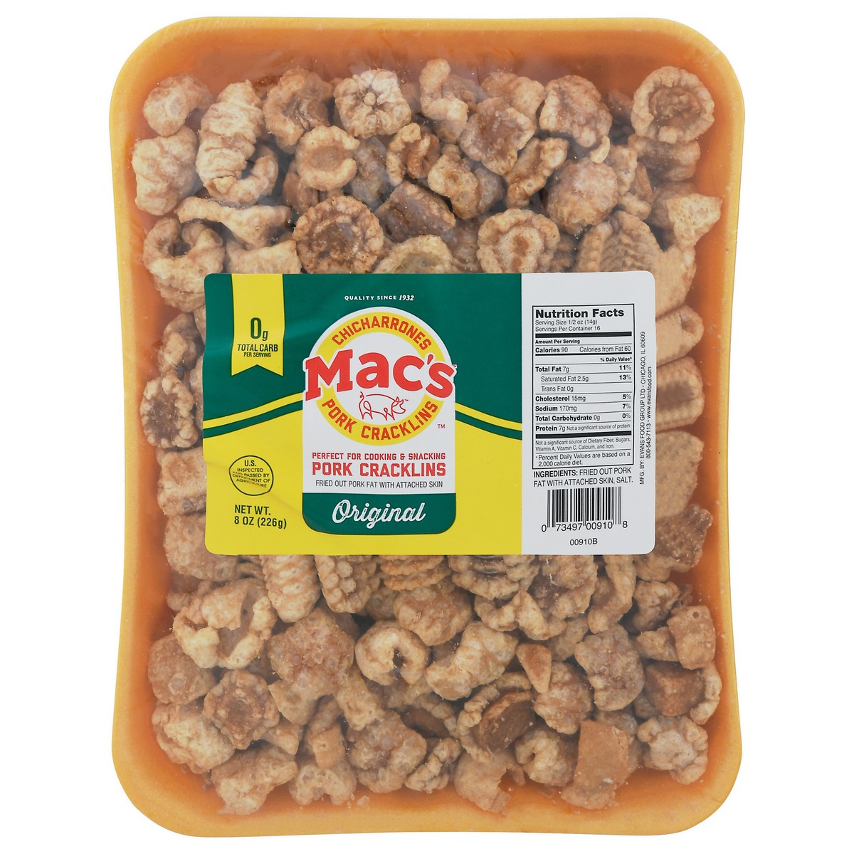 slide 1 of 9, Mac's Original Pork Cracklins 8 oz, 8 oz