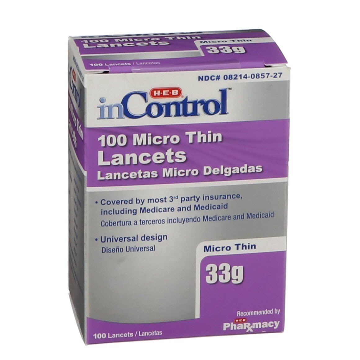 slide 1 of 1, H-E-B InControl Micro Thin Lancets, 100 ct