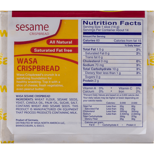 slide 7 of 9, Wasa Sesame Crispbread, 7 oz