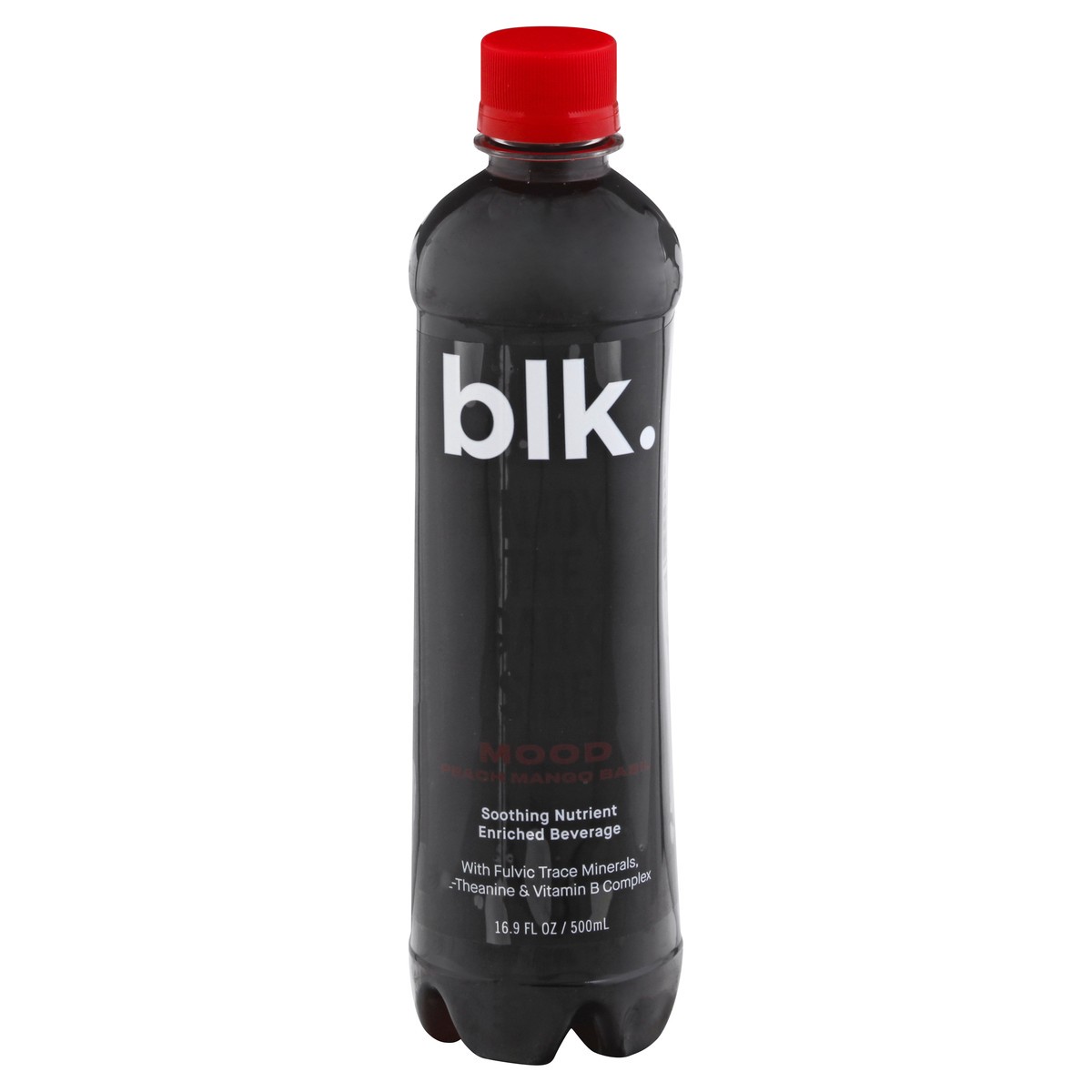 slide 1 of 8, blk. Beverage, Peach Mango Basil, Mood, 16.9 oz