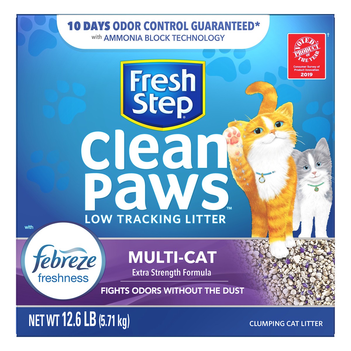 slide 1 of 6, Fresh Step Clean Paws Multi-Cat Clumping Cat Litter, Scented, 201.6 oz