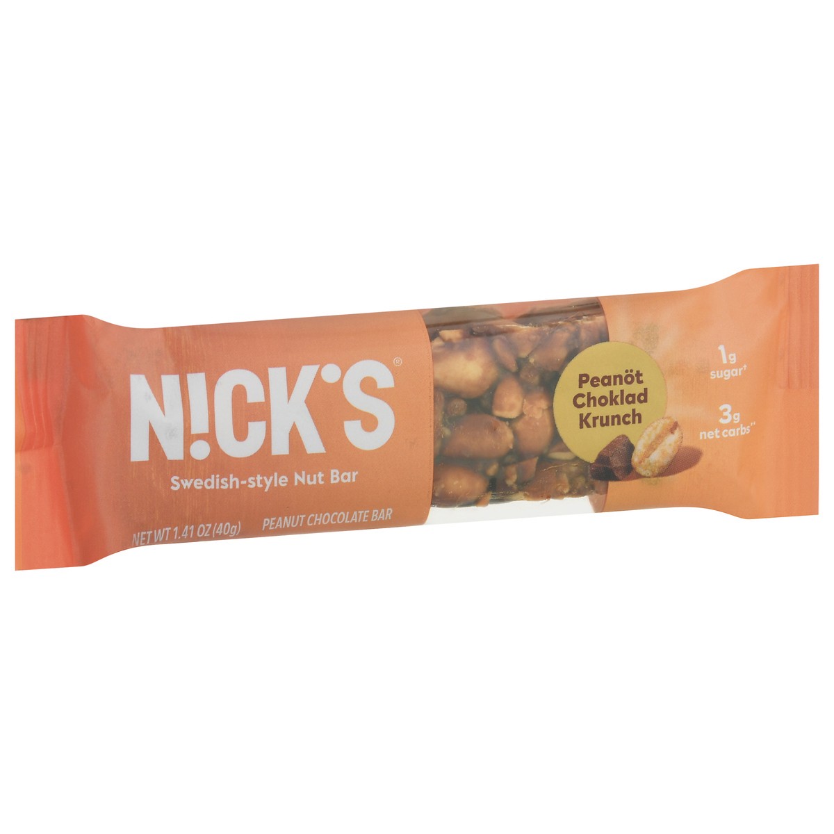 slide 4 of 14, Nick's Swedish-Style Peanot Choklad Krunch Nut Bar 1.41 oz, 1.41 oz
