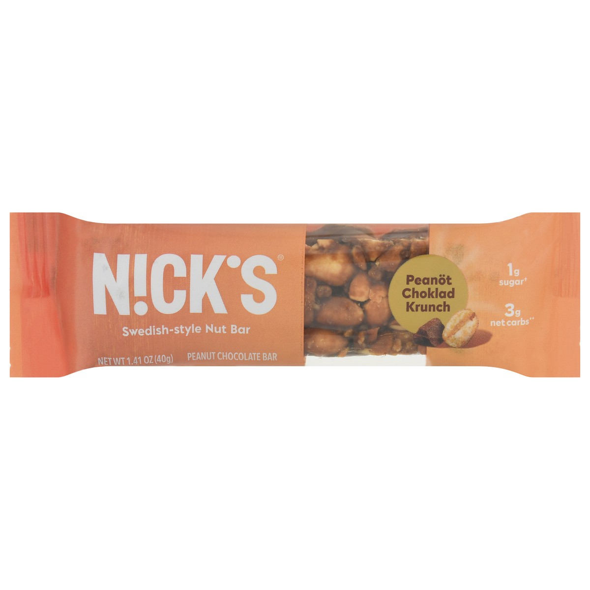 slide 7 of 14, Nick's Swedish-Style Peanot Choklad Krunch Nut Bar 1.41 oz, 1.41 oz