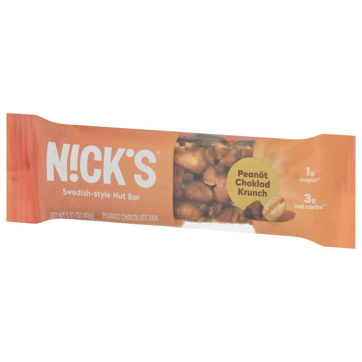 slide 8 of 14, Nick's Swedish-Style Peanot Choklad Krunch Nut Bar 1.41 oz, 1.41 oz