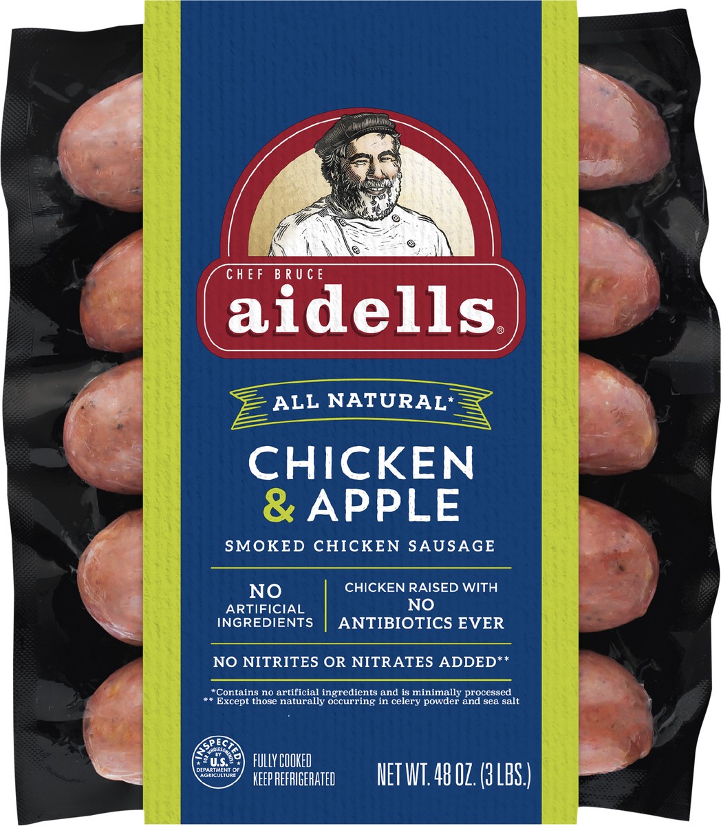 slide 5 of 6, Aidells Smoked Chicken Sausage, Chicken & Apple, 3 lb. (15 Fully Cooked Links), 1.36 kg