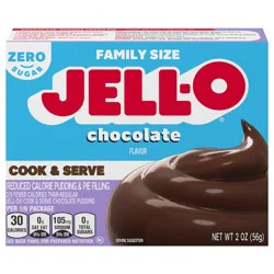 Jell-O Chocolate Flavor Zero Sugar Cook & Serve Reduced Calorie Pudding & Pie Filling Mix, Family Size, 2 oz Box