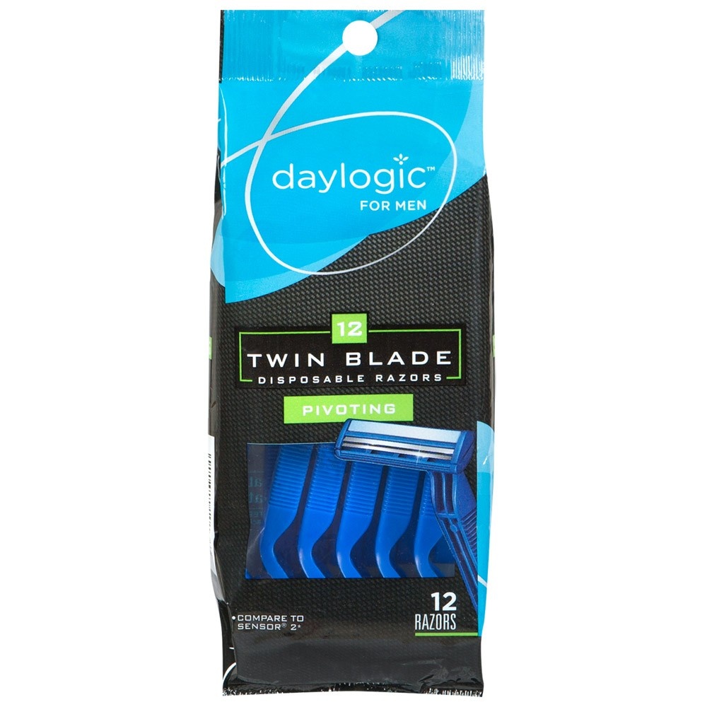 slide 1 of 1, Daylogic Men's Twin Blade Pivoting Disposable Razors, 12 ct