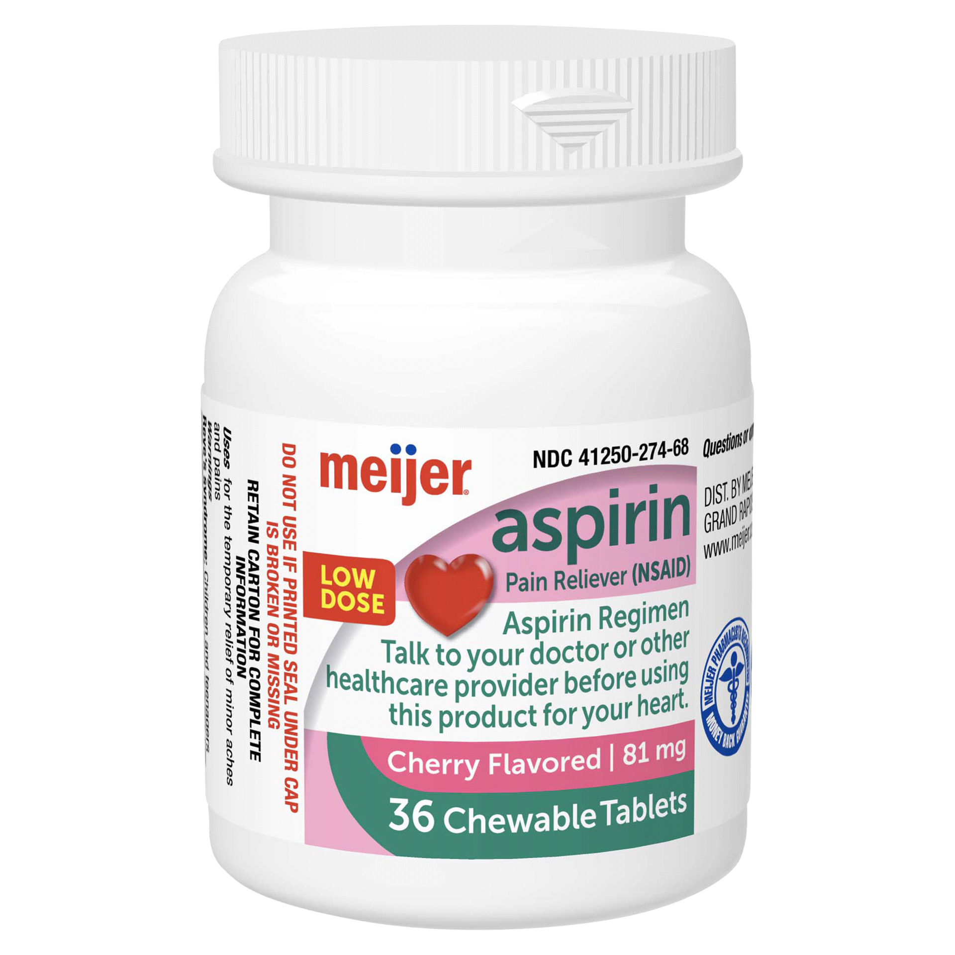 slide 9 of 29, Meijer Aspirin Cherry Chew Tablets, 81mg, 36 ct, 3 ct