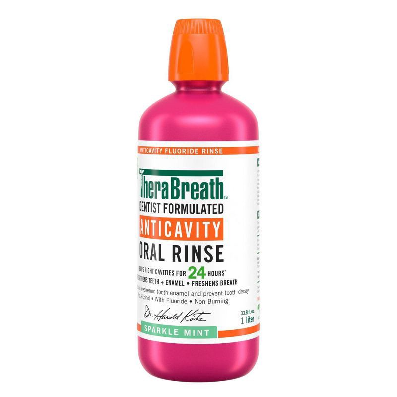 slide 2 of 8, TheraBreath Anticavity Fluoride Mouthwash, Sparkle Mint, Dentist Formulated, 1 Liter, 33.8 fl oz