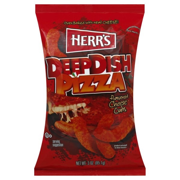slide 1 of 3, Herr's Cheese Curls, Deep Dish Pizza Flavored, 3 oz