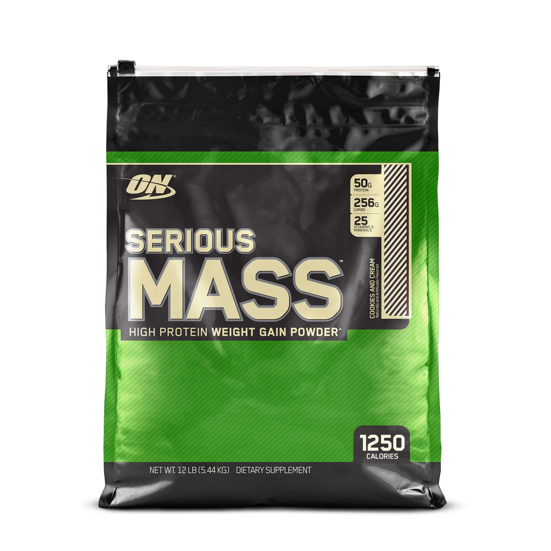 slide 1 of 1, Optimum Nutrition Serious Mass - Cookies and Cream, 12 lb