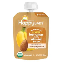 Happy Baby Organics Nutty Blends Stage 2, Bananas & Almond Butter, Allergen Introduction in Baby Appropriate Texture, for 6+ Months, 3 Oz