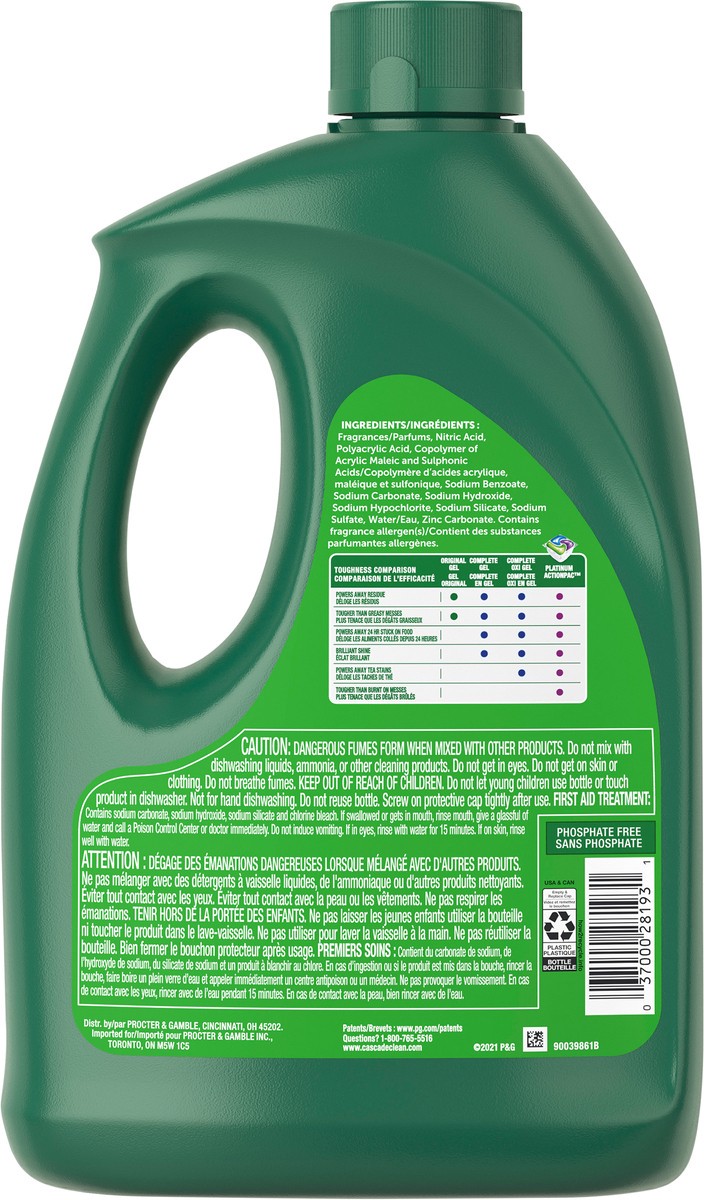 slide 2 of 3, Cascade Gel, Dishwasher Detergent, Lemon Scent, 120 fl oz, 120 oz