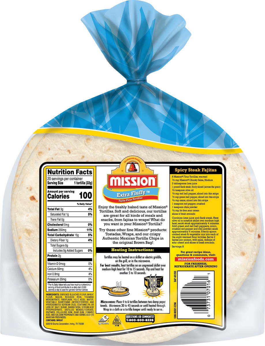 slide 3 of 3, Mission Extra Fluffy Fajita Flour Tortillas 20.0 ea, 22.5 oz