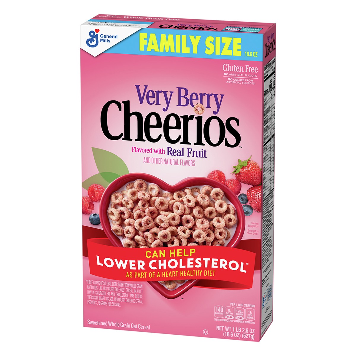 slide 8 of 9, Cheerios Very Berry Cheerios, Heart Healthy Gluten Free Breakfast Cereal, Made with Whole Grain Oats, Family Size, 18.6 oz, 18.6 oz