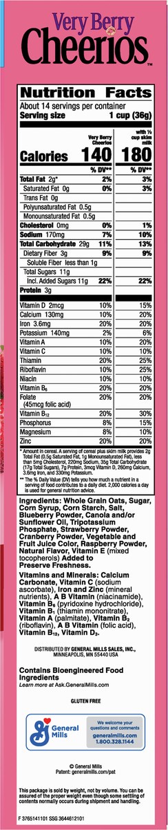 slide 9 of 9, Cheerios Very Berry Cheerios, Heart Healthy Gluten Free Breakfast Cereal, Made with Whole Grain Oats, Family Size, 18.6 oz, 18.6 oz
