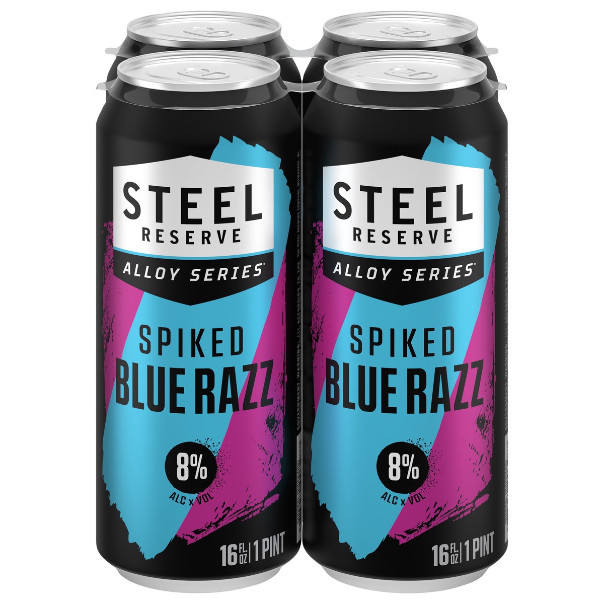 slide 5 of 11, Steel Reserve Spiked Blue Razz, Alloy Series, Flavored Malt Beverage, 4 Pack, 16 fl. oz. Cans, 8% ABV, 16 fl oz