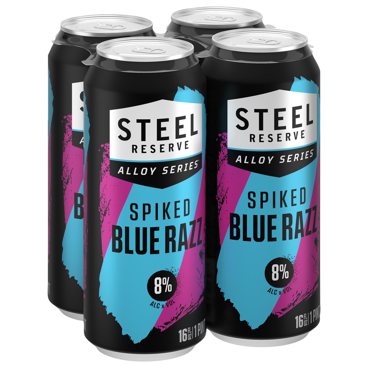 slide 3 of 11, Steel Reserve Spiked Blue Razz, Alloy Series, Flavored Malt Beverage, 4 Pack, 16 fl. oz. Cans, 8% ABV, 16 fl oz