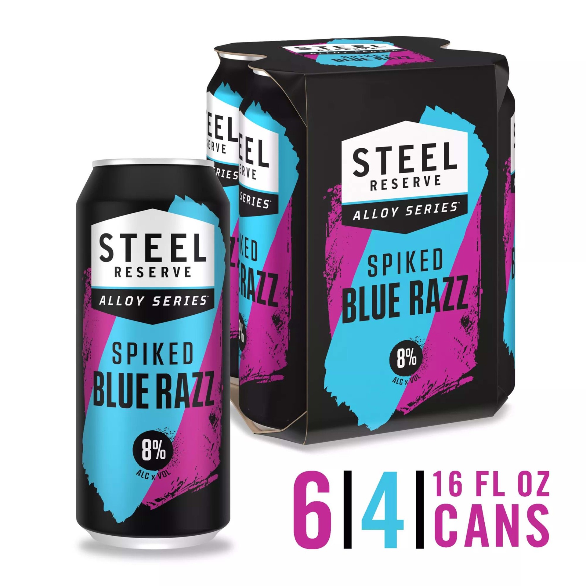 slide 1 of 11, Steel Reserve Spiked Blue Razz, Alloy Series, Flavored Malt Beverage, 4 Pack, 16 fl. oz. Cans, 8% ABV, 16 fl oz