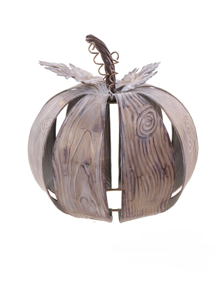 slide 1 of 1, Holiday Home Metal Pumpkin With Leaf Decor, 7.8 in