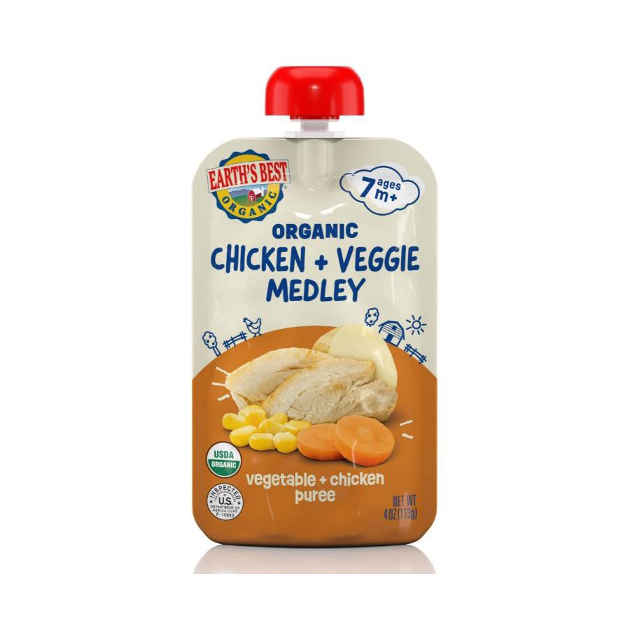 slide 1 of 1, Earth's Best Ages 7 m+ Organic Chicken + Veggie Medley Vegetable + Chicken Puree 4 oz, 3.5 oz