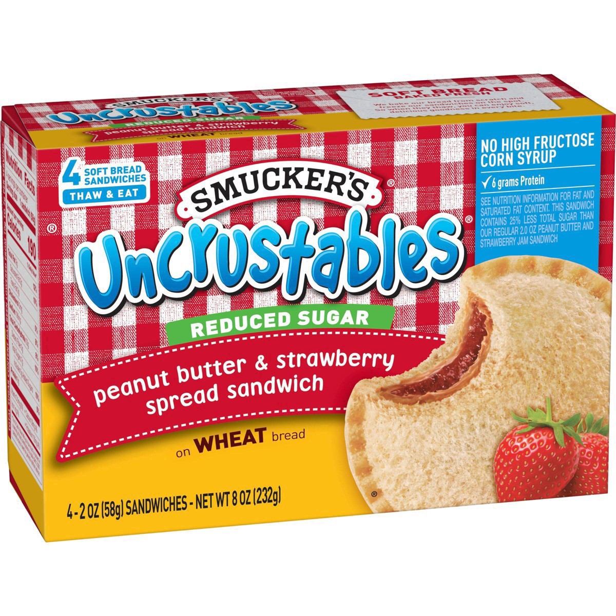 slide 9 of 26, Smucker's Uncrustables Frozen Whole Wheat Peanut Butter & Strawberry Jam Sandwich - 8oz/4ct, 4 ct; 8 oz