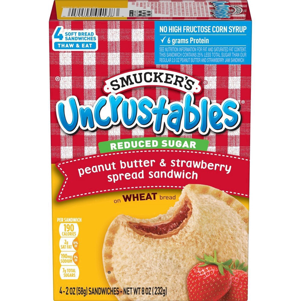 slide 2 of 26, Smucker's Uncrustables Frozen Whole Wheat Peanut Butter & Strawberry Jam Sandwich - 8oz/4ct, 4 ct; 8 oz