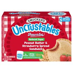 Smucker's Uncrustables Reduced Sugar Wheat Peanut Butter & Strawberry 4 Count, Frozen