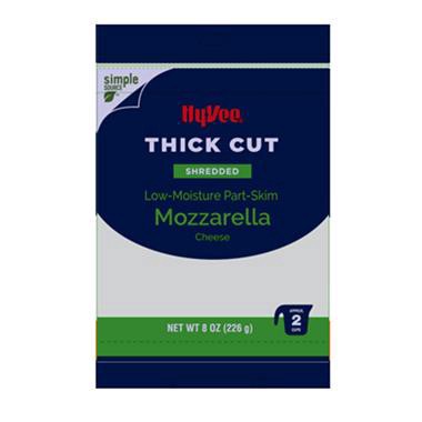 slide 1 of 1, Hy-Vee Thick Cut Shredded Mozzarella Cheese, 8 oz