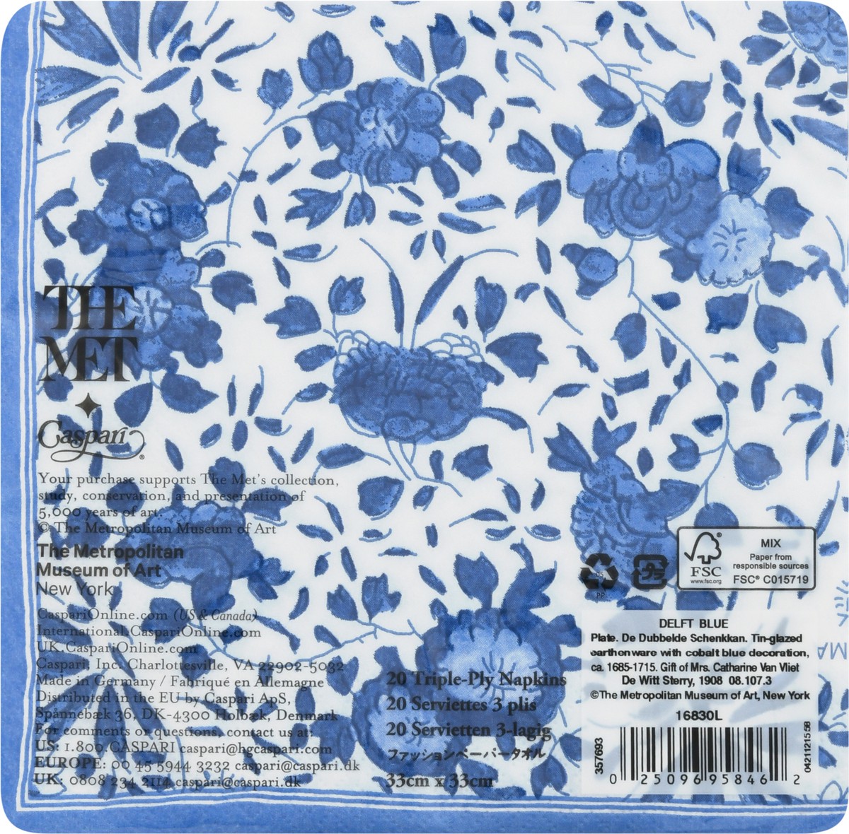 slide 8 of 11, Caspari Triple-Ply Delft Blue Luncheon Napkins 20 ea, 20 ct