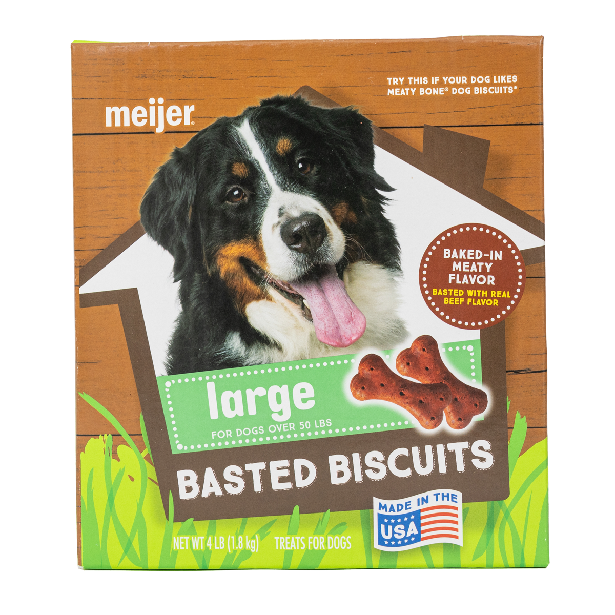 slide 1 of 2, Meijer Basted Biscuits Dog Treats, Large, Beef, 4 lb