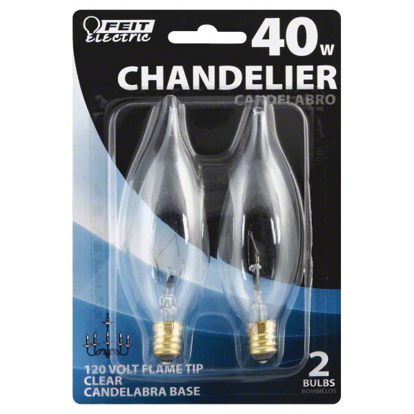 slide 1 of 2, Feit Electric Light Bulbs Chandelier Flame Tip Clear 40W 2Ct, 2 ct